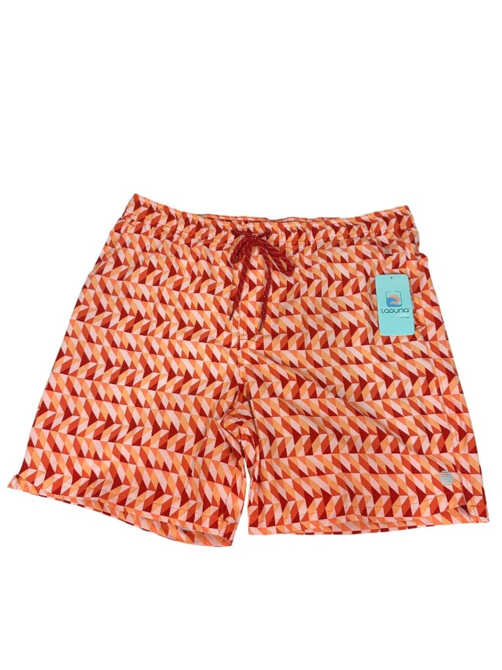 Laguna Swim Mens Volley Swim Trunks XL 7" Inseam Geometric Red/Orange UPF 50+